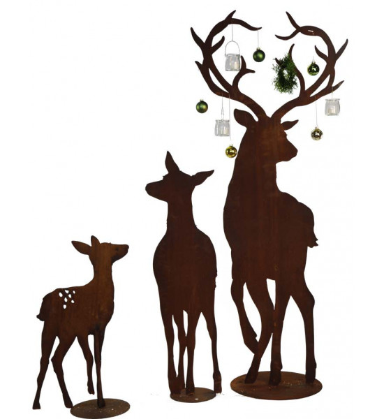 Herzige Dinge - Edelrost Dekoherzen Deko Hirsch mit Herz Geweih - 110 cm hoch - auf Standplatte 
Höhe 110 cm
Breite 45 cm
Mat