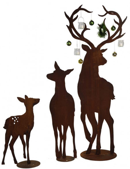 Herzige Dinge - Edelrost Dekoherzen Deko Hirsch mit Herz Geweih - 110 cm hoch - auf Standplatte 
Höhe 110 cm
Breite 45 cm
Mat