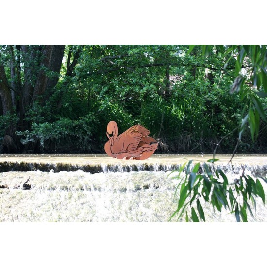 Edelrost Schwan 39 cm hoch auf Bodenplatte