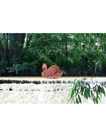 Edelrost Schwan 39 cm hoch auf Bodenplatte