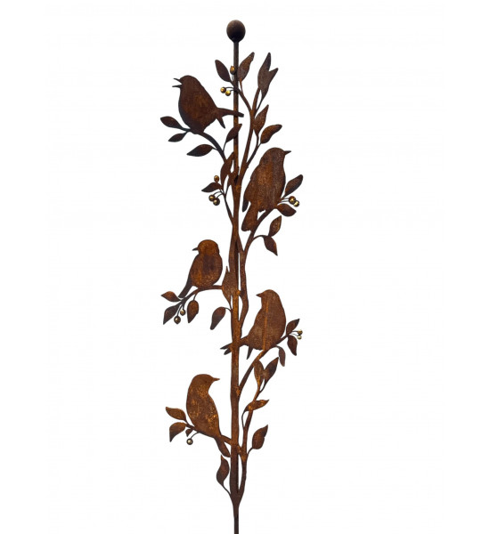 Vögel und Beeren - Sonderserie Gartenstecker - Beerendieb - 5 Vögel mit Goldeeren - Höhe 130 cm 
Höhe 130 cm
mit Kugel oben
G