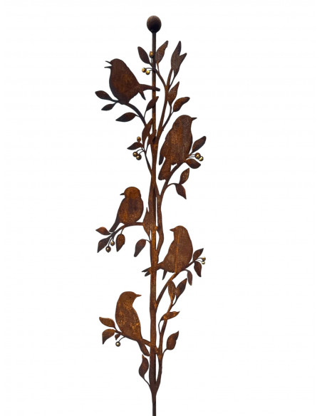 Vögel und Beeren - Sonderserie Gartenstecker - Beerendieb - 5 Vögel mit Goldeeren - Höhe 130 cm 
Höhe 130 cm
mit Kugel oben
G