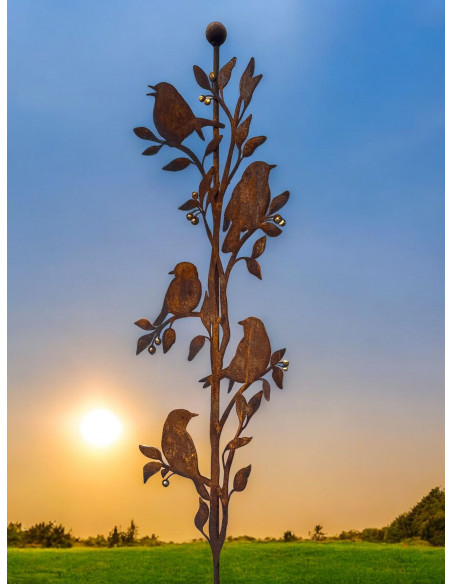 Vögel und Beeren - Sonderserie Gartenstecker - Beerendieb - 5 Vögel mit Goldeeren - Höhe 130 cm 
Höhe 130 cm
mit Kugel oben
G