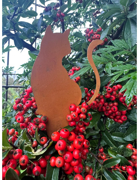 Deko Katzen und Mäuse Gartenstecker Mini Katze – Höhe 17 cm 
Katze 8 cm hoch
Gesamthöhe 17 cm

Katzen-Stecker aus braun lack