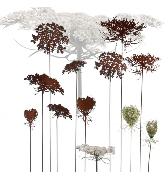 Blumenstecker Queen Anne's Lace Knospe groß - 30 x 20 cm - Wilde Möhre Gartenstecker 120 cm hoch 
Stecker 120 cm
Knospe 30 x 2