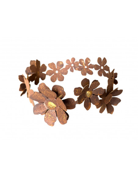 Blumen und Bäume Deko Ring - Blütentraum - mit 6 aufgesetzten Blumen Blüten mit Gold Stempel - Ø 30 cm Blumen Blütenring mit 6 a