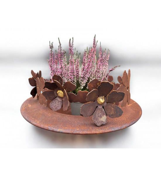 Blumen und Bäume Deko Ring - Blütentraum - mit 6 aufgesetzten Blumen Blüten mit Gold Stempel - Ø 30 cm Blumen Blütenring mit 6 a