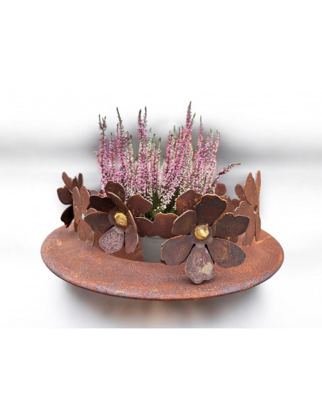 Blumen und Bäume Deko Ring - Blütentraum - mit 6 aufgesetzten Blumen Blüten mit Gold Stempel - Ø 30 cm Blumen Blütenring mit 6 a