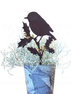 Vögel und Beeren - Sonderserie goldiges Vögelchen auf Stechpalme - Höhe 18,5 cm - Goldbeeren Vogel