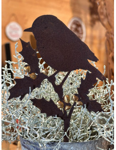 Vögel und Beeren - Sonderserie goldiges Vögelchen auf Stechpalme - Höhe 18,5 cm - Goldbeeren Vogel  2