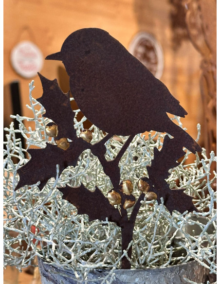 Vögel und Beeren - Sonderserie goldiges Vögelchen auf Stechpalme - Höhe 18,5 cm - Goldbeeren Vogel 