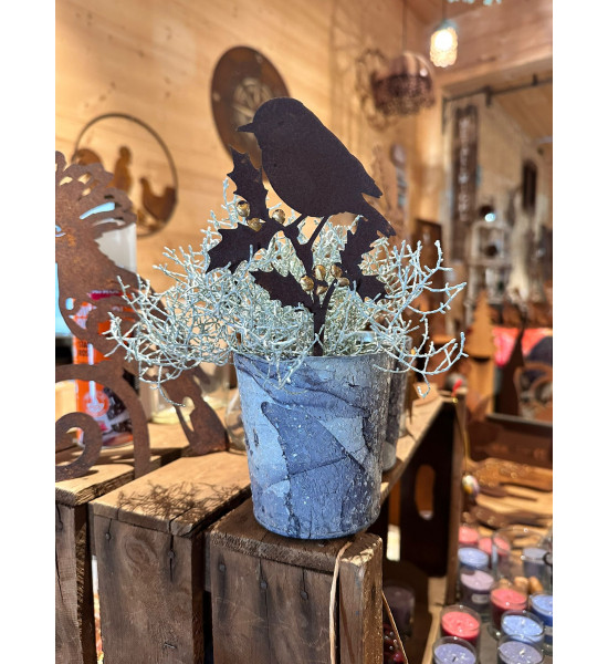 Vögel und Beeren - Sonderserie goldiges Vögelchen auf Stechpalme - Höhe 18,5 cm - Goldbeeren Vogel 