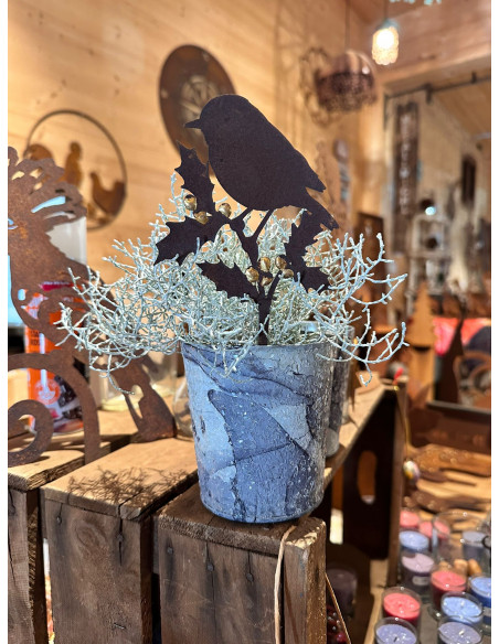 Vögel und Beeren - Sonderserie goldiges Vögelchen auf Stechpalme - Höhe 18,5 cm - Goldbeeren Vogel 