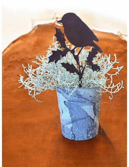 Vögel und Beeren - Sonderserie goldiges Vögelchen auf Stechpalme - Höhe 18,5 cm - Goldbeeren Vogel 