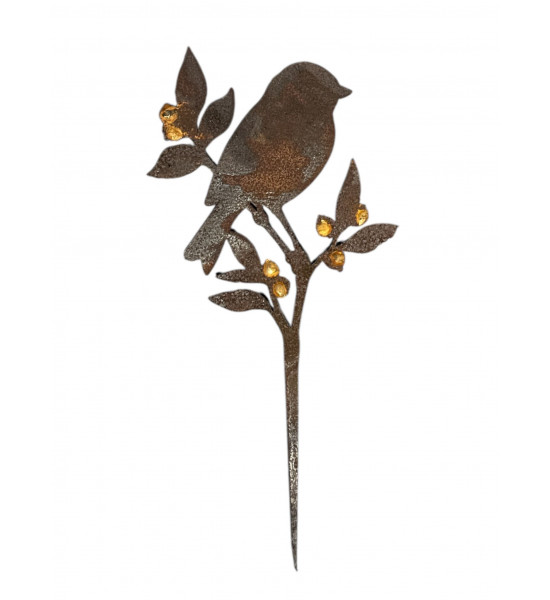 Edelrost Deko Mit Gold Verzierungen goldiges Vögelchen auf Heidelbeere - Direktstecker - Höhe 22 cm - Goldbeeren Vogel 
Gesamth