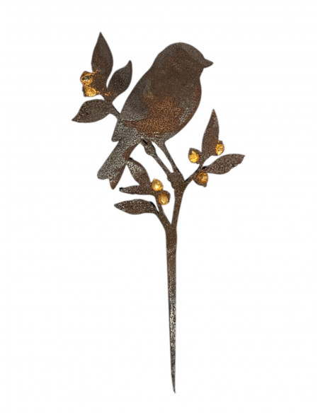 Edelrost Deko Mit Gold Verzierungen goldiges Vögelchen auf Heidelbeere - Direktstecker - Höhe 22 cm - Goldbeeren Vogel 
Gesamth