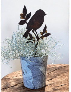 Edelrost Deko Mit Gold Verzierungen goldiges Vögelchen auf Heidelbeere - Direktstecker - Höhe 22 cm - Goldbeeren Vogel 
Gesamth 2