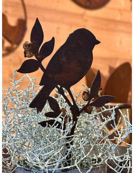 Edelrost Deko Mit Gold Verzierungen goldiges Vögelchen auf Heidelbeere - Direktstecker - Höhe 22 cm - Goldbeeren Vogel 
Gesamth