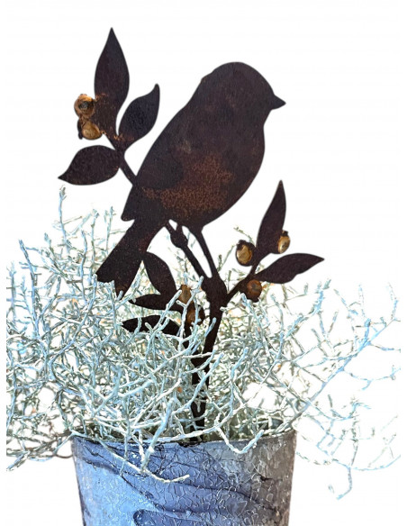 Edelrost Deko Mit Gold Verzierungen goldiges Vögelchen auf Heidelbeere - Direktstecker - Höhe 22 cm - Goldbeeren Vogel 
Gesamth