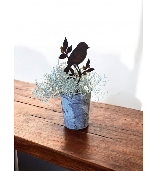 Edelrost Deko Mit Gold Verzierungen goldiges Vögelchen auf Heidelbeere - Direktstecker - Höhe 22 cm - Goldbeeren Vogel 
Gesamth