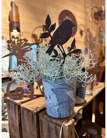 Edelrost Deko Mit Gold Verzierungen goldiges Vögelchen auf Heidelbeere - Direktstecker - Höhe 22 cm - Goldbeeren Vogel 
Gesamth