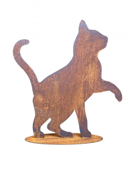 Start Deko Katze mit erhobener Pfote - auf Platte - Höhe 39 cm 