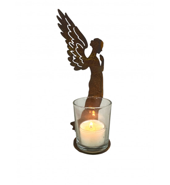 Weihnachtsdeko kleiner Engel Santine 20 cm - Mit Platte für Teelicht 
Höhe 20 cm
Breite 6 cm
auf Platte Ø 5
