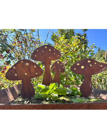 Herbstdeko Deko Pilz mit Goldpunkten - Höhe 24 cm - Var. A - zum Stecken - Edelrost Fliegenpilz Deko Fliegenpilz aus Edelrost Va