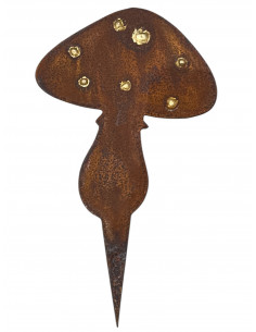 Herbstdeko Deko Pilz mit Goldpunkten - Höhe 17 cm - Var. A - zum Stecken - Edelrost Fliegenpilz Deko Fliegenpilz aus Edelrost Va