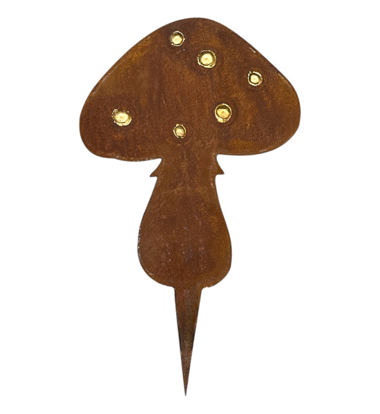 Herbstdeko Direktstecker Rundlicher Pilz -  mit Goldpnkten - Höhe 29 cm Deko Fliegenpilz aus Edelrost Variante C als Stecker


