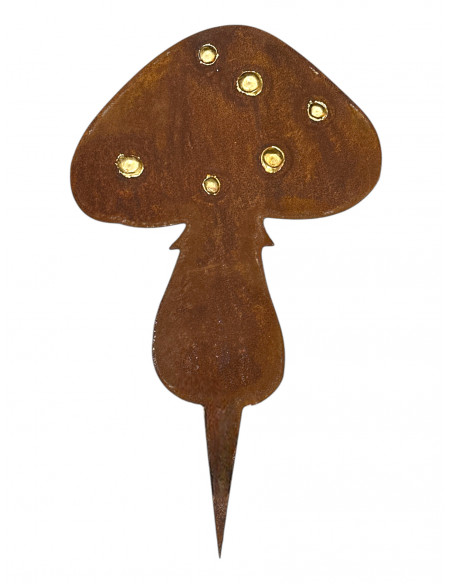 Herbstdeko Direktstecker Rundlicher Pilz -  mit Goldpnkten - Höhe 29 cm Deko Fliegenpilz aus Edelrost Variante C als Stecker

