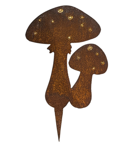 Herbstdeko Deko Pilz mit Goldpunkten - Höhe 25 cm - Var. A - zum Stecken - Edelrost Fliegenpilz Deko Fliegenpilz aus Edelrost Va
