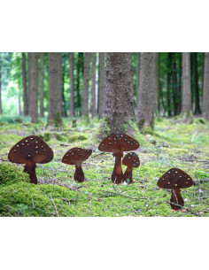 Herbstdeko Deko Pilz mit Goldpunkten - Höhe 25 cm - Var. A - zum Stecken - Edelrost Fliegenpilz Deko Fliegenpilz aus Edelrost Va 2