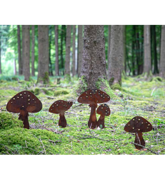 Herbstdeko Deko Pilz mit Goldpunkten - Höhe 25 cm - Var. A - zum Stecken - Edelrost Fliegenpilz Deko Fliegenpilz aus Edelrost Va