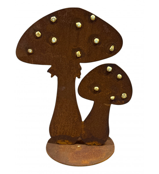 Herbstdeko Doppelter Pilz - mit Goldpunkten - Höhe 24 cm 