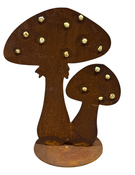Herbstdeko Doppelter Pilz - mit Goldpunkten - Höhe 24 cm 