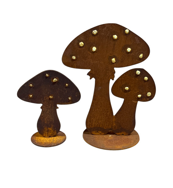 Herbstdeko Doppelter Pilz - mit Goldpunkten - Höhe 24 cm 