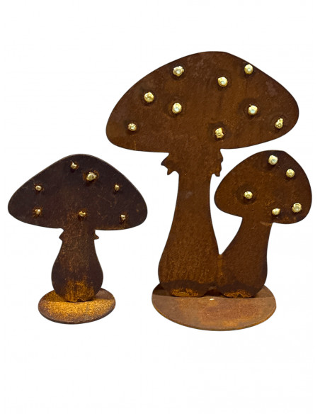 Herbstdeko Doppelter Pilz - mit Goldpunkten - Höhe 24 cm 