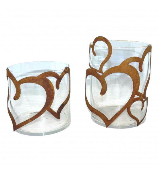 Neuheiten Gerry's Garden Glas Windlicht mit halbrundem Edelrost Herzen - 15 x 15 cm - klein 
15 x 15 cm