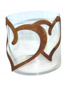 Neuheiten Gerry's Garden Glas Windlicht mit halbrundem Edelrost Herzen - 15 x 15 cm - klein 
15 x 15 cm