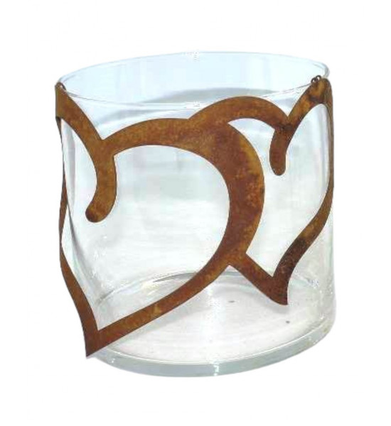 Neuheiten Gerry's Garden Glas Windlicht mit halbrundem Edelrost Herzen - 15 x 15 cm - klein 
15 x 15 cm