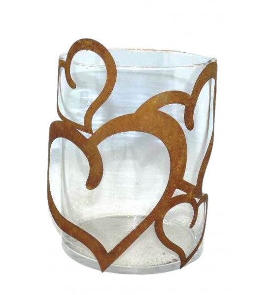 Neuheiten Gerry's Garden Glas Windlicht mit halbrunden Herzen mit Glas 15 x 20 cm - groß 
inkl. Glasschale 
Ø 15 cm
Höhe 20 c