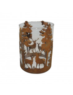 Weihnachtsdeko Windlicht Landschaft Hirsche im Wald 20 cm hoch - inklusive Glas Schöne Wildszene im Wald zum einhängen für Gläse