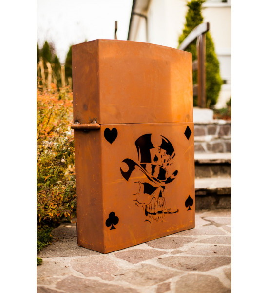 Motiv Feuerkörbe Feuerkorb Feuerzeug, mit Totenkopf- Motiv - Zippo Rost - Höhe 85 cm Rost - Höhe 85 cm - Breite 60 cm - Tiefe 18