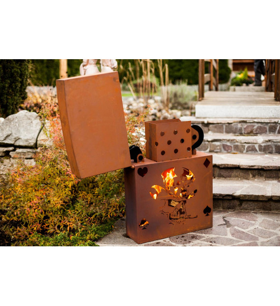 Motiv Feuerkörbe Feuerkorb Feuerzeug, mit Totenkopf- Motiv - Zippo Rost - Höhe 85 cm Rost - Höhe 85 cm - Breite 60 cm - Tiefe 18