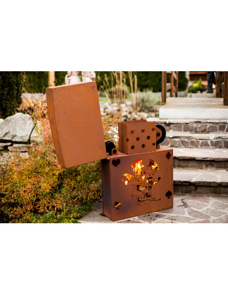Motiv Feuerkörbe Feuerkorb Feuerzeug, mit Totenkopf- Motiv - Zippo Rost - Höhe 85 cm Rost - Höhe 85 cm - Breite 60 cm - Tiefe 18