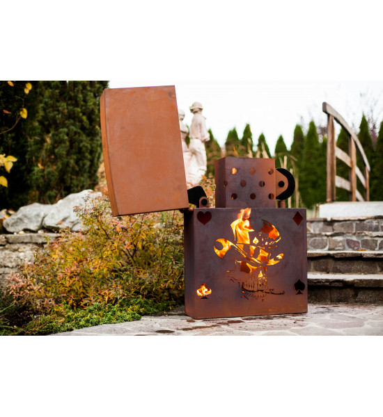 Motiv Feuerkörbe Feuerkorb Feuerzeug, mit Totenkopf- Motiv - Zippo Rost - Höhe 85 cm Rost - Höhe 85 cm - Breite 60 cm - Tiefe 18