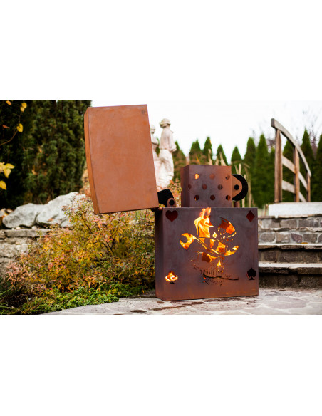Motiv Feuerkörbe Feuerkorb Feuerzeug, mit Totenkopf- Motiv - Zippo Rost - Höhe 85 cm Rost - Höhe 85 cm - Breite 60 cm - Tiefe 18