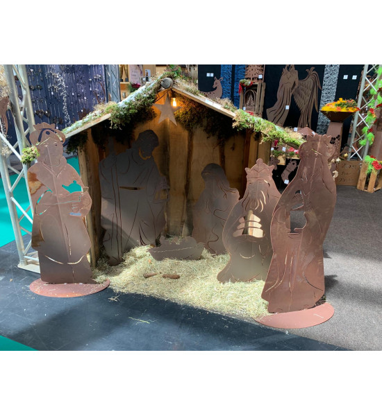 Weihnachtsdeko XXL Krippenfiguren Metall - 8 teiliges Set - Höhe 120 cm - Heilige Familie - Ochs und Esel - Hlg. 3 Könige XXL Kr