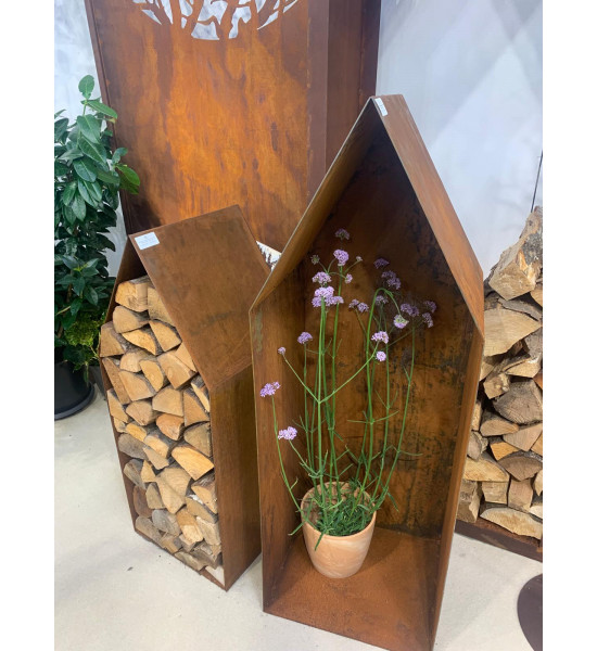 Kaminholzregale und Herzen Kaminholzregal Haus hoch - Höhe 115 cm  Holzstapler 
Haus-Holzstapler aus 2 mm Stahl mit geschlossen